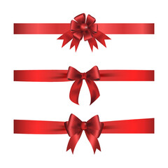 Luxury Red ribbon gift bows Decorative bow, 3d  set vector