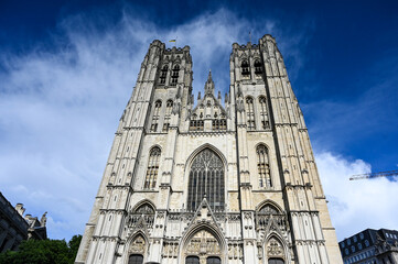 Fototapeta na wymiar Brussels, Belgium: Cathedral of St. Michael and St. Gudula. Religion. Roman Catholic cathedral in center of Brussels.