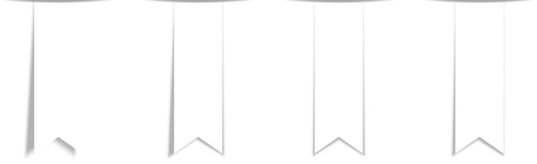 Vector set of 4 blank stickers. Paper bookmark ribbons with different shadows isolated on transparent background.
