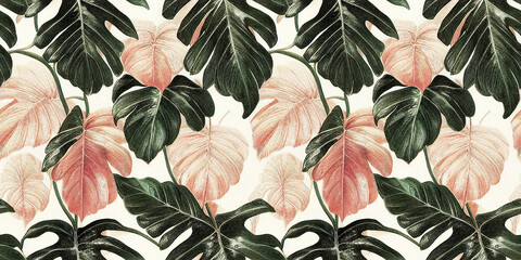 Nahtloses Monstermuster. Vintage botanische 3D-Illustration zum Bedrucken von Stoff, Geschenkpapier, Verpackung. © Viks_jin