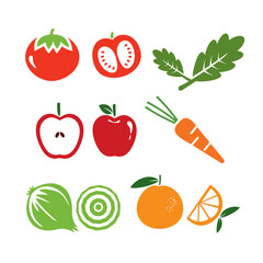 set of vector fruits and vegetables