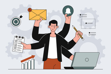 Man with multitasking