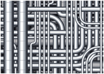 複雑に入り組んだパイプの配管　工場　産業のイメージ