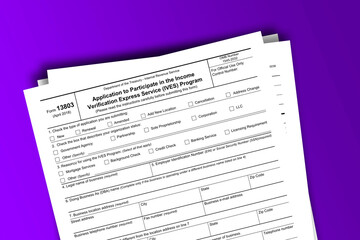 Obraz premium Form 13803 documentation published IRS USA 43411. American tax document on colored