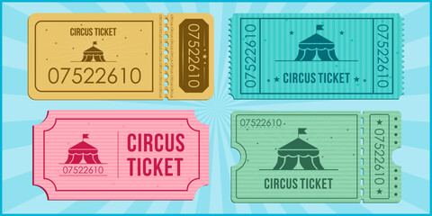 vintage design of circus tickets with colorful retro style