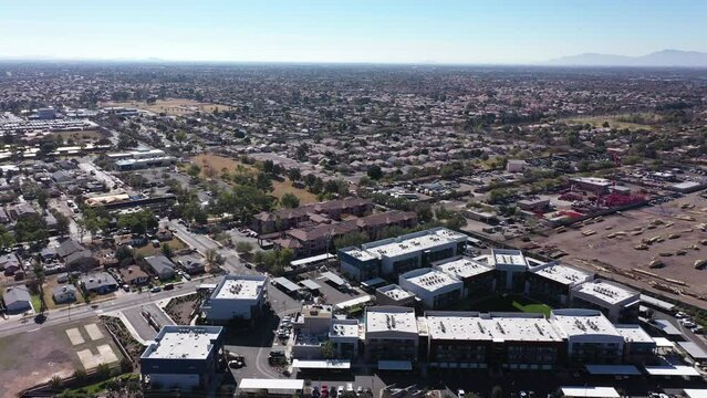 Aerial view of downtown Gilbert, Arizona, USA.