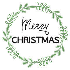 Christmas Hand Lettering Sign Holiday Vector Designs with Christmas tree wreath