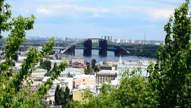 Shooting in July. The bridge over the river, Kiev.