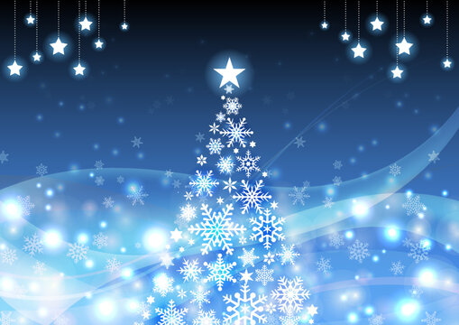 クリスマスツリー イルミネーションの背景　フレーム　青