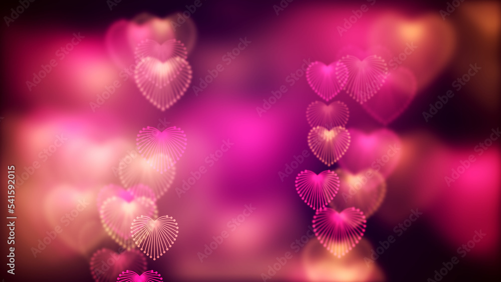 Poster abstract artistic red orange glowing shiny blurry focus dotted lines pattern heart shape bokeh parti