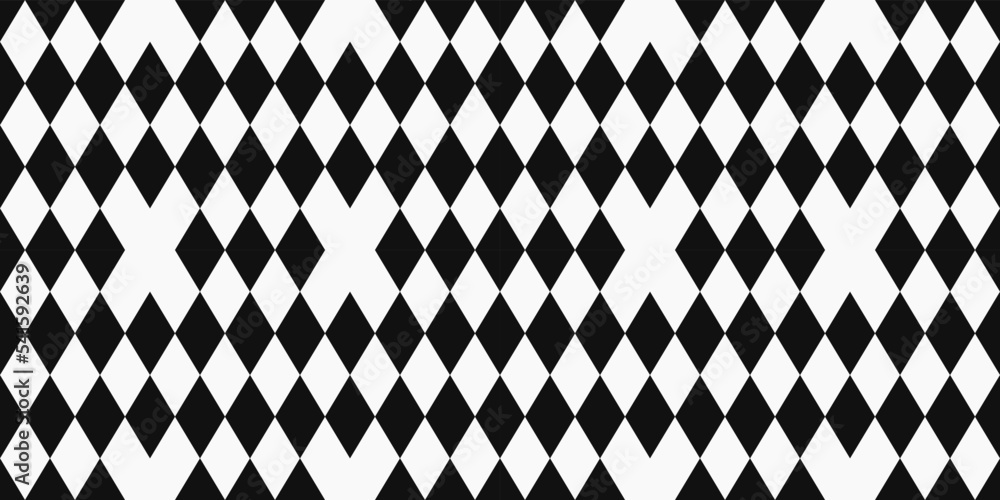 Poster Black rhombuses in a seamless geometric pattern. Vector of identical black rhombuses, suitable for print and surface decoration.