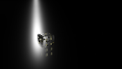 A dice on a dark mirror table (3D Rendering)