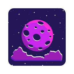 Flat illustration space, moon, astronaut, purple glitter