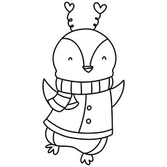 Cute Penguin in Santa costume, Christmas season illustration, Christmas animal illustration