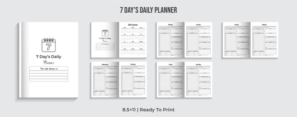 Editable 7 Days Daily Planner KDP Interior Design. Ready to use interior