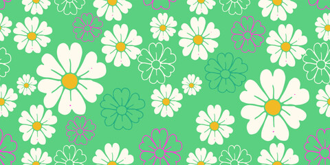 Seamless abstract pattern with flowers yellow ornament stylish texture on green background