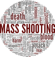 Mass Shooting word cloud conceptual design isolated on white background.