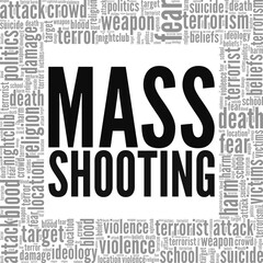 Mass Shooting word cloud conceptual design isolated on white background.