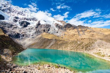 amazing view of humantay lagoon in peruvian andes