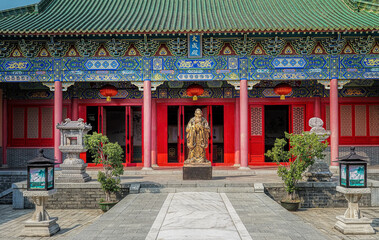 Foshan city, Guangdong, China. Xi Qiao Mountain Guoyi Movie and TV City. Confucius garden. Ornamented pavilion in the Chinese traditional architectural style.