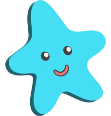 3D illustration render blue symbol emoji stars with emotions on transparent background