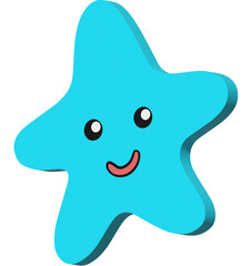 3D illustration render blue symbol emoji stars with emotions on transparent background