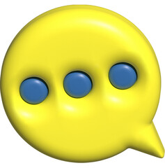 3D illustration render yellow symbol round cloud chat or text message on transparent background