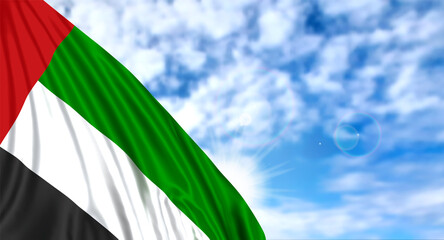 Flag of United Arab Emirates on sky