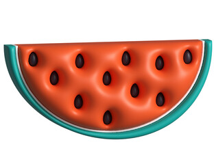 Illustration 3D render red floor round cut piece of watermelon with black seeds on transparent background