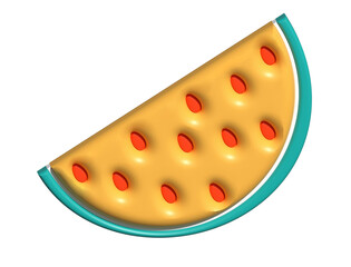 Illustration 3D render yellow cut piece of watermelon with red seeds on transparent background