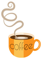 Orange cup with fragrant steaming coffee on a transparent background