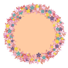 abstract rounded frame floral hand drawn watercolor painting background with  copy space and leaves flowers decoration. transparent background PNG file