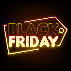Black Friday Neon style  effect on a brick dark background 