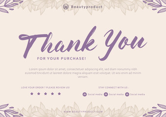thanks card template with beauty outline flower floral frame border decoration for business shop thank you greeting card