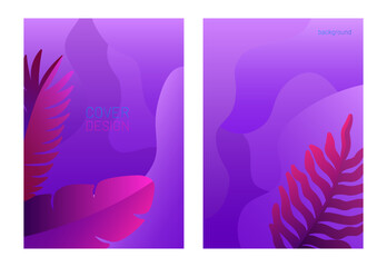Abstract posters with leaves and hand drawn organic shapes in purple colors.
