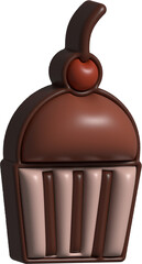 3D illustration render icon brown smooth dessert cupcake on transparent background