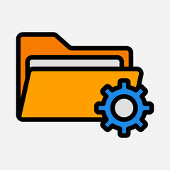 Settings icon in filled line style about folders, use for website mobile app presentation