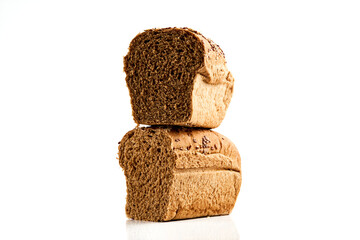 seeded bran bread, sliced bread on a white background