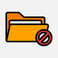 Forbidden icon in filled line style about folders, use for website mobile app presentation