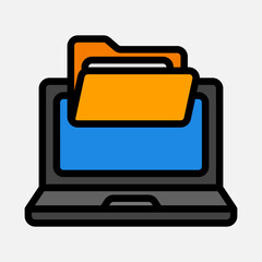 Laptop icon in filled line style about folders, use for website mobile app presentation