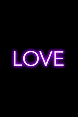 High-quality illustration. Purple neon sign on an isolated dark background with the phrase love media on it. Bright sign for designs or graphic resources.