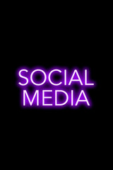High-quality illustration. Purple neon sign on an isolated dark background with the phrase social media on it. Bright sign for designs or graphic resources.