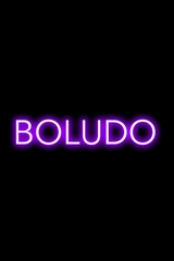 High-quality illustration. Purple neon sign on an isolated dark background with the phrase boludo in spanish on it. Bright sign for designs or graphic resources