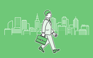 オフィス街を歩く男性のビジネスパーソンのイメージイラスト