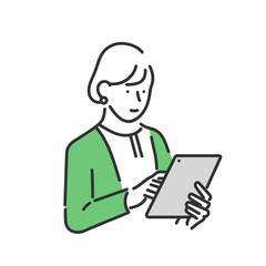 タブレットを操作している女性のビジネスパーソンのイラスト素材