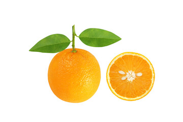 Fototapeta na wymiar Orange fruit and leaves isolated on white background, with clipping path include for design usage purpose.
