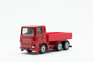 Construction red old truck toy with black wheels