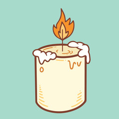 Burning white cream candle small vector icon illustration with cartoon art style flat line art and color drawing.