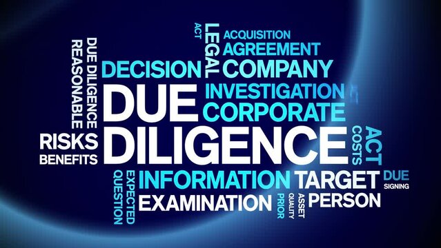 Due Diligence animated tag word cloud;text design animation kinetic typography seamless loop.