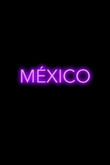 High quality illustration. Purple neon sign on an isolated dark background with the word Mexico. Bright sign for designs or graphic resources